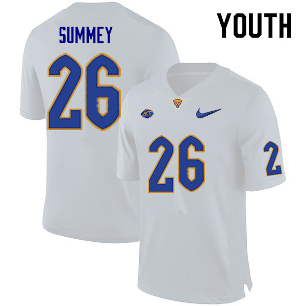 Youth #26 Anthony Summey Pitt Panthers College Football Jerseys Sale-White